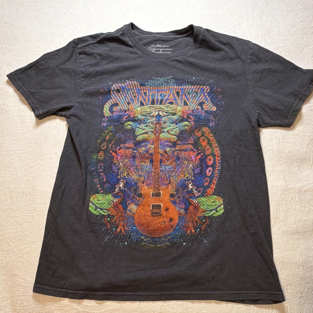 Santana Graphic T-Shirt Large Rock Band Music Artist Guitar Tee Black C0336